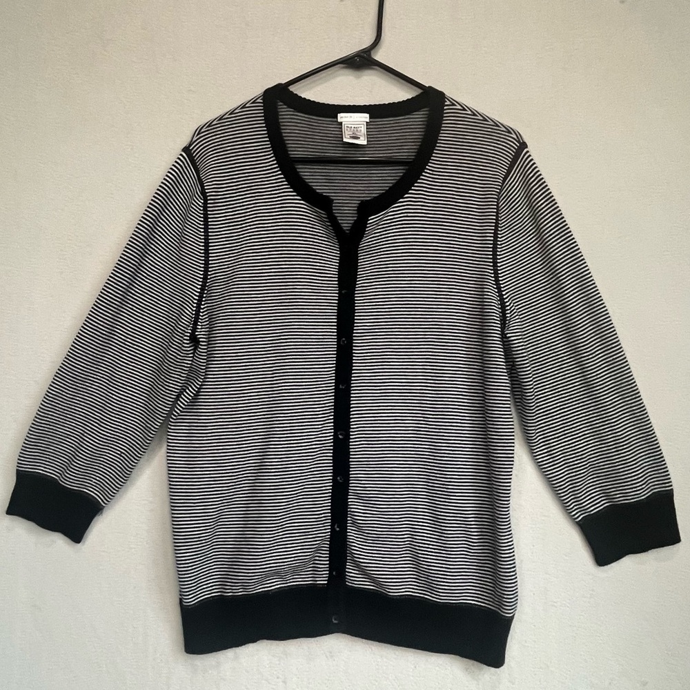 Old Navy Knit Striped Button Up Sweater Cardigan Sz XL Black White Soft Stretchy